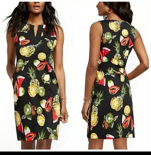 NYC Dresses & Skirts - New York & Company Dress Size XL Fruit Print Sleeveless V-Neck Cotton Black